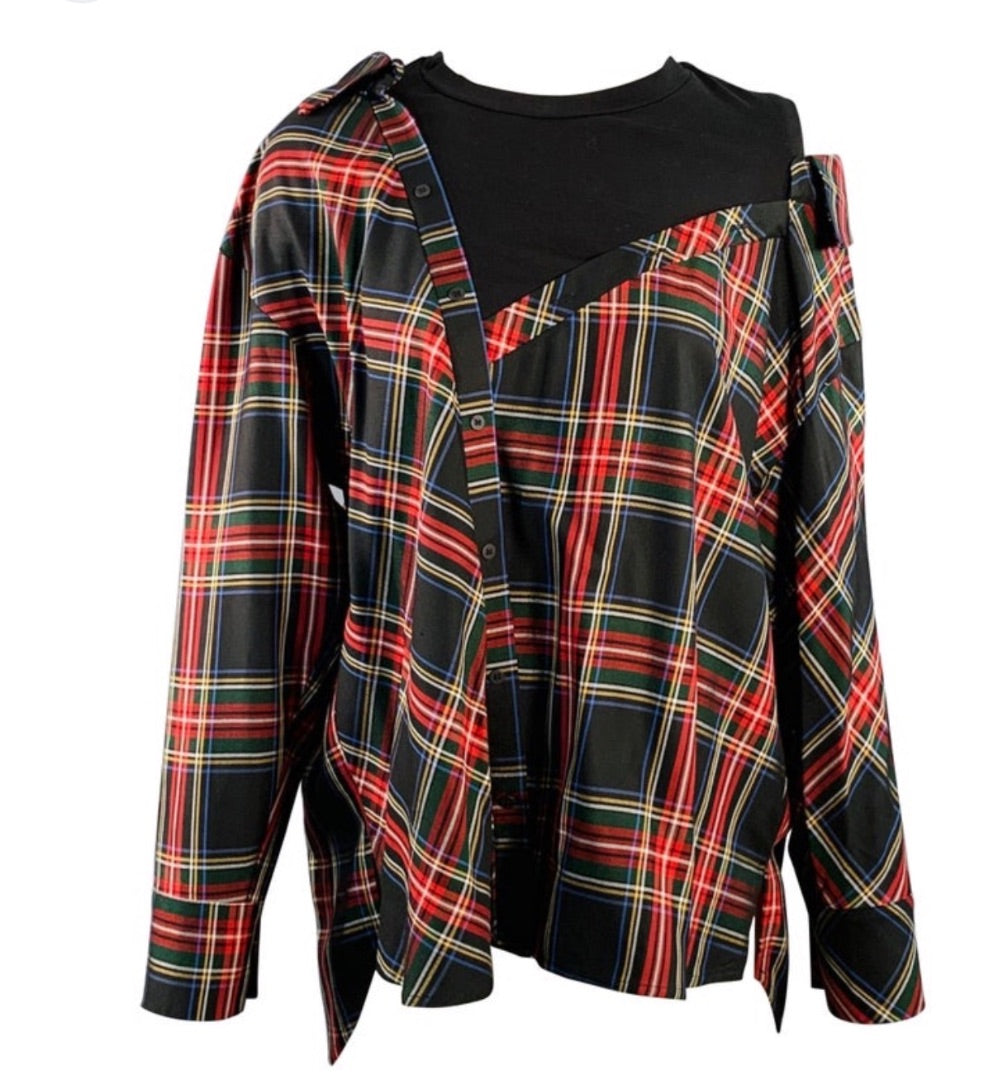 Maje Plaid Asymmetrical  Top