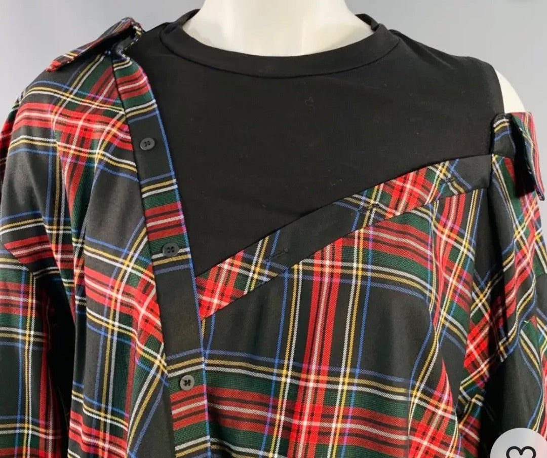 Maje Plaid Asymmetrical  Top