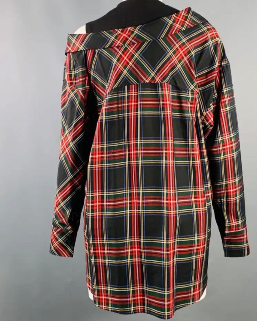Maje Plaid Asymmetrical  Top