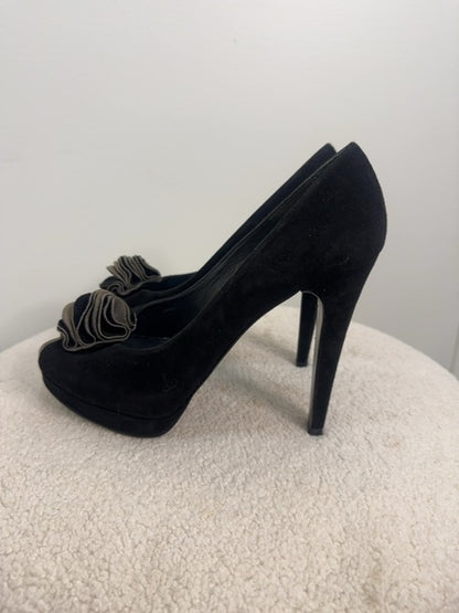 Stuart Weitzman Suede Heels with olive flower