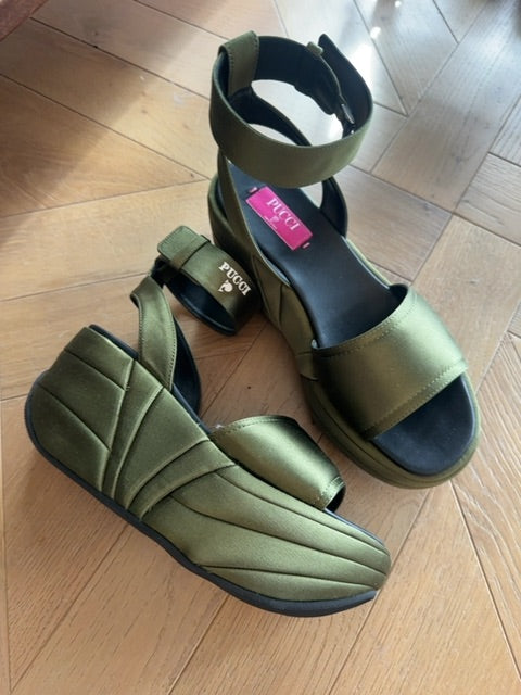 Emilio Pucci Pucciami Platform Sandals in green satin