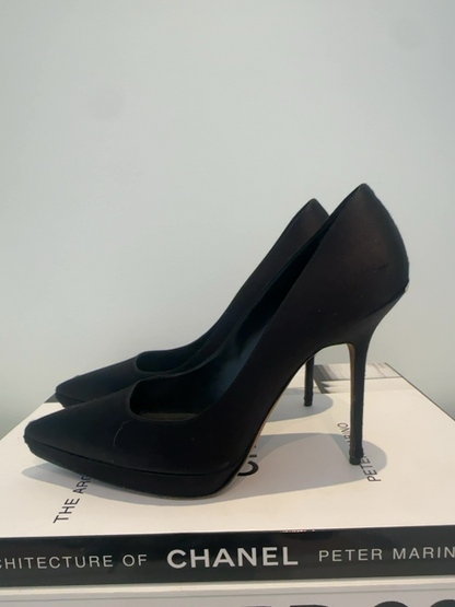 Burberry Satin Heels with Gold accent at back