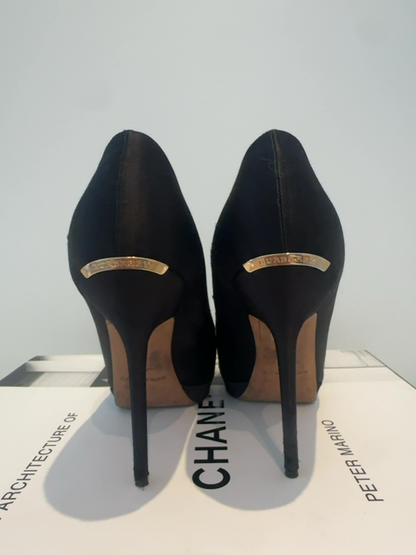 Burberry Satin Heels with Gold accent at back