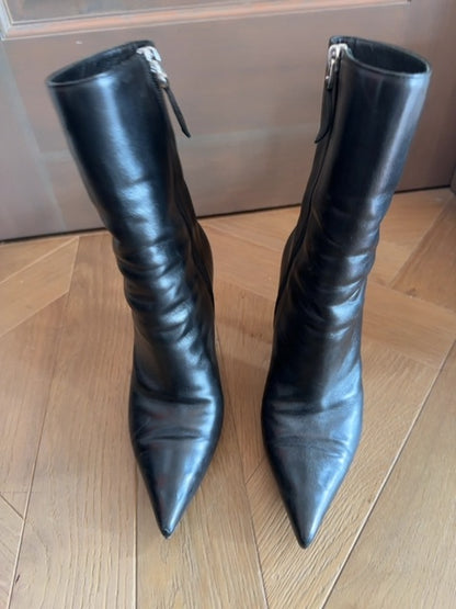 Amina Muaddi Giorgia Leather Ankle Boots