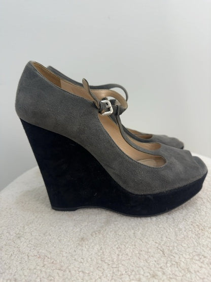 Prada Suede Open Toe Wedges