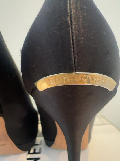 Burberry Satin Heels with Gold accent at back