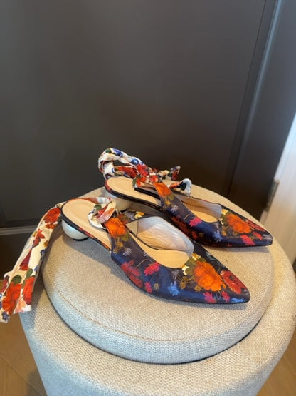 Mother of Pearl London Floral Tie Slingbacks