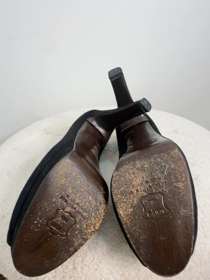 Stuart Weitzman Suede Heels with olive flower