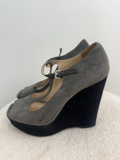 Prada Suede Open Toe Wedges