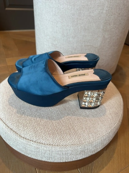 Miu Miu Satin Heels with Rhinestones