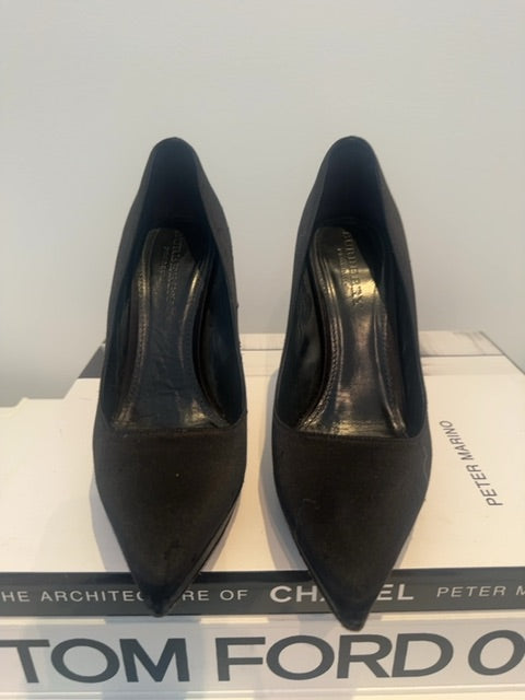 Burberry Satin Heels with Gold accent at back