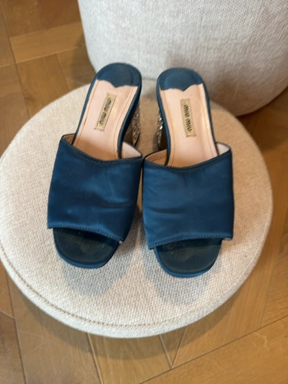 Miu Miu Satin Heels with Rhinestones