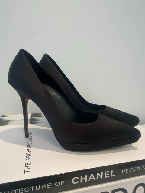 Burberry Satin Heels with Gold accent at back