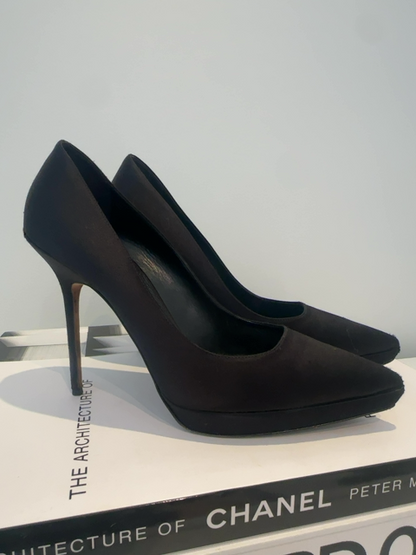 Burberry Satin Heels with Gold accent at back