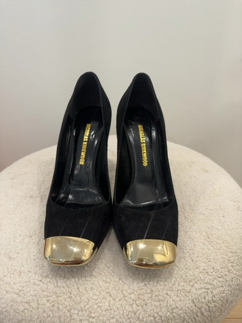 Nicholas Kirkwood Suede Pumps with Gold Cap Toe