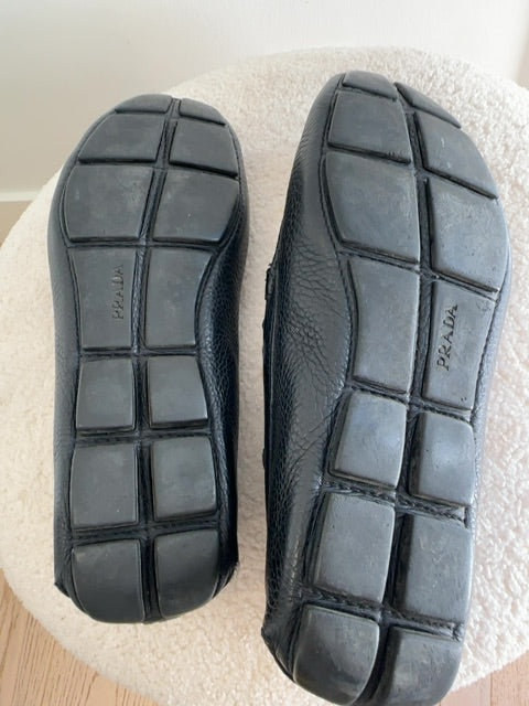 Prada Leather loafers with silver buckle