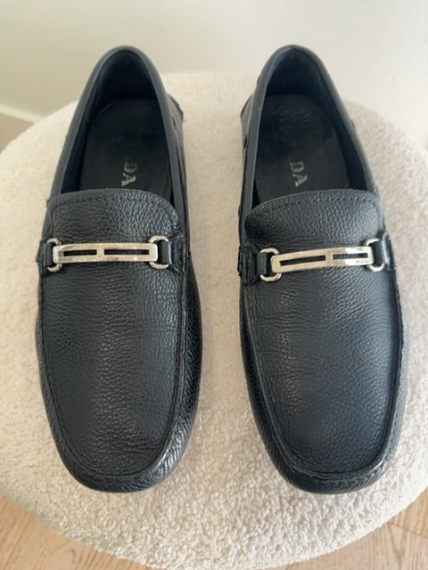 Prada Leather loafers with silver buckle