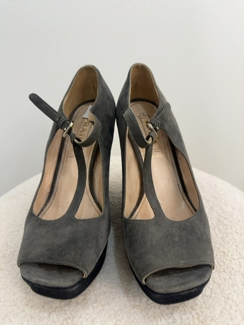 Prada Suede Open Toe Wedges