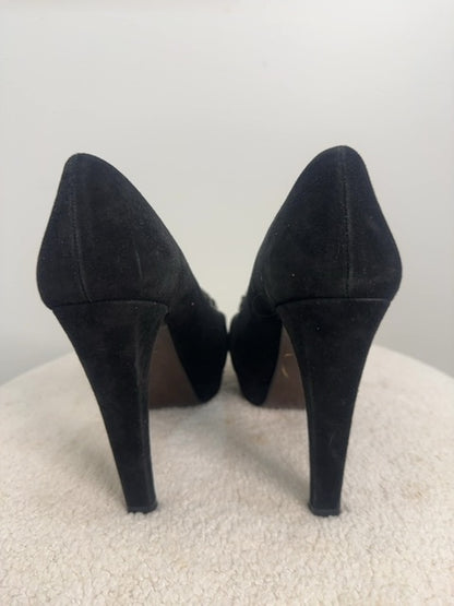 Stuart Weitzman Suede Heels with olive flower